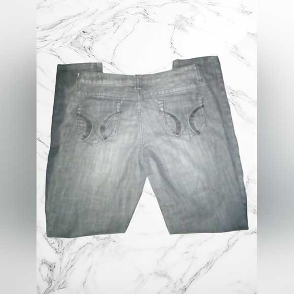 "Decree" Gray/Black Distressed Denim Straight Leg Super Skinny Jeans - Picture 2 of 2